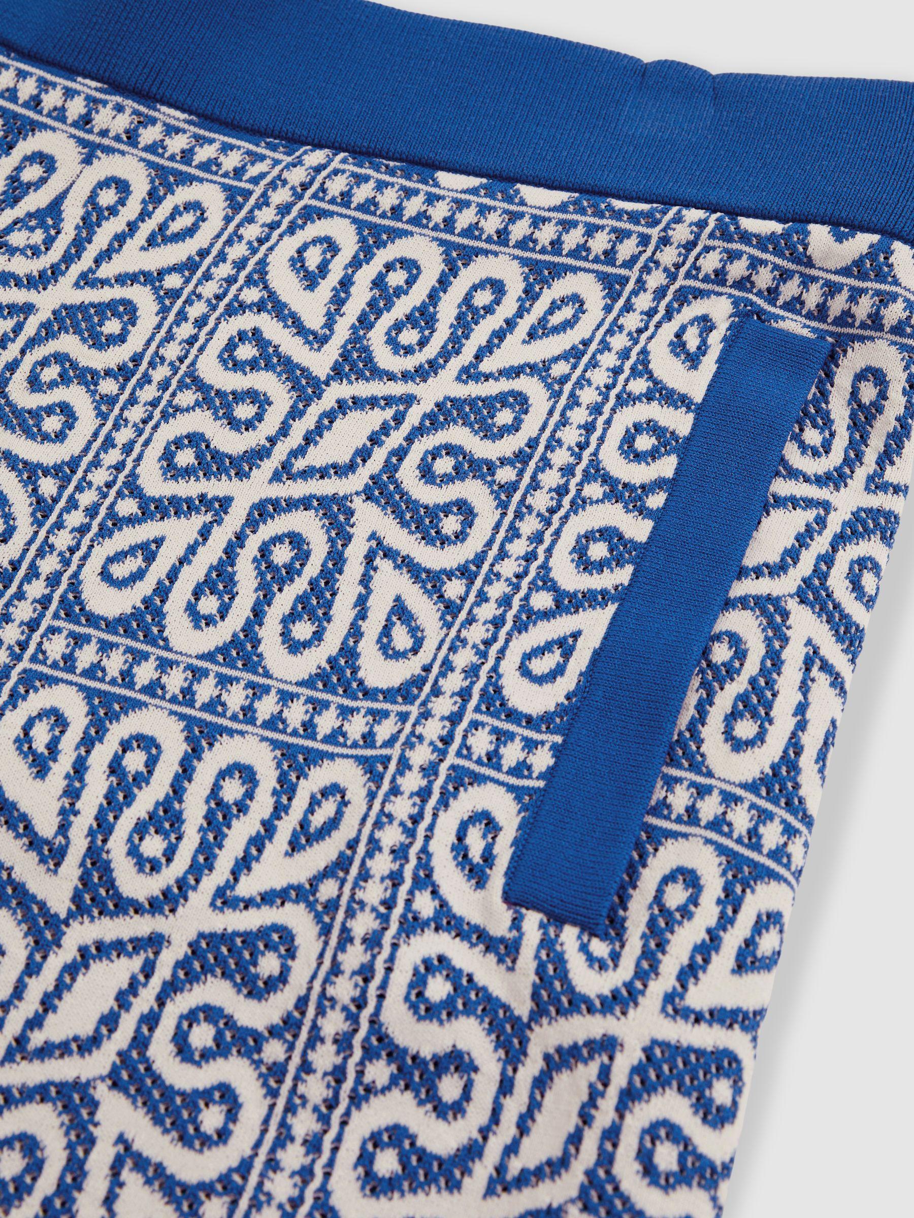 Tile Pattern Knit Shorts in Blue/White Product Image
