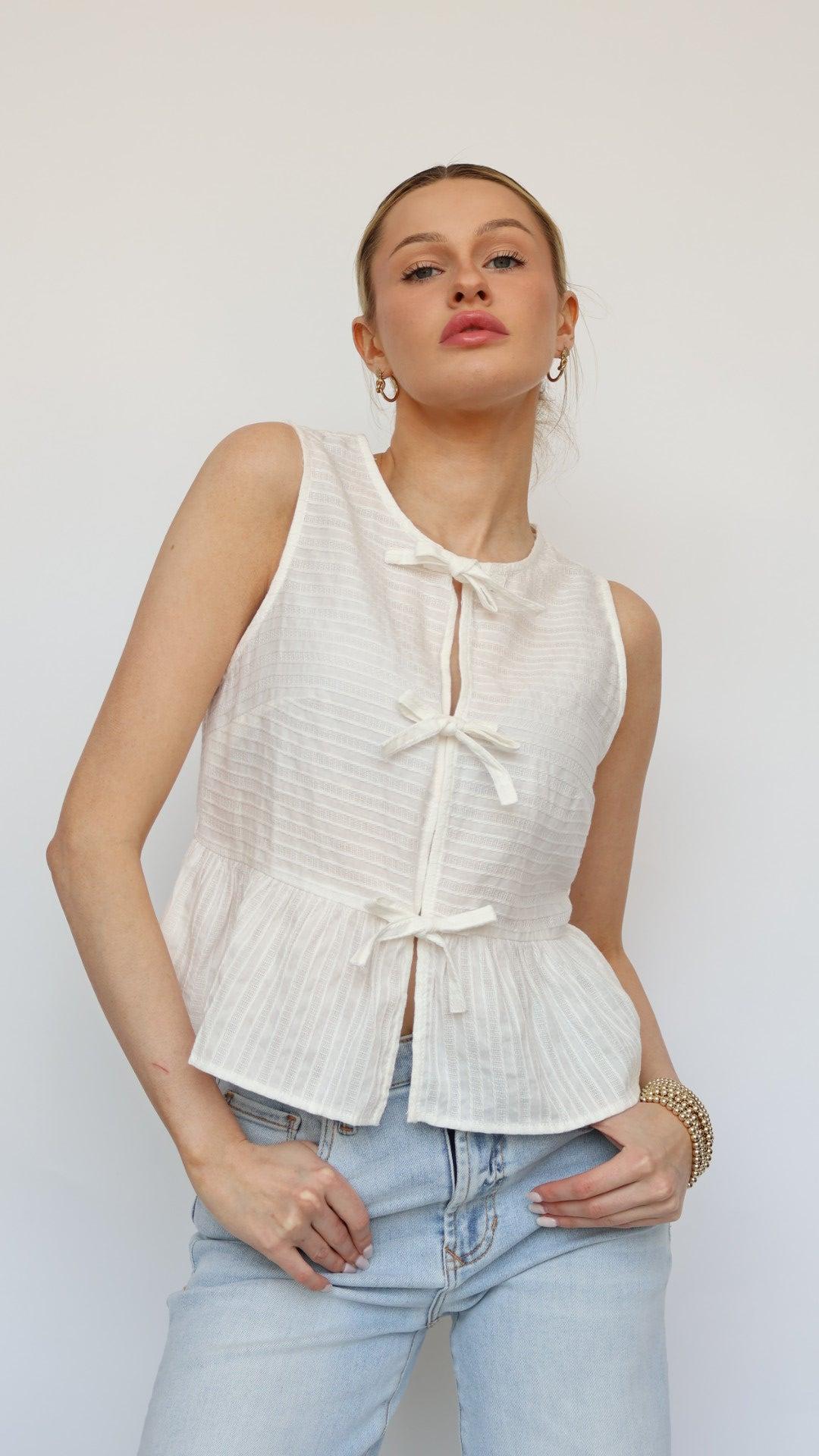 Triple Bow Front Peplum Top Product Image