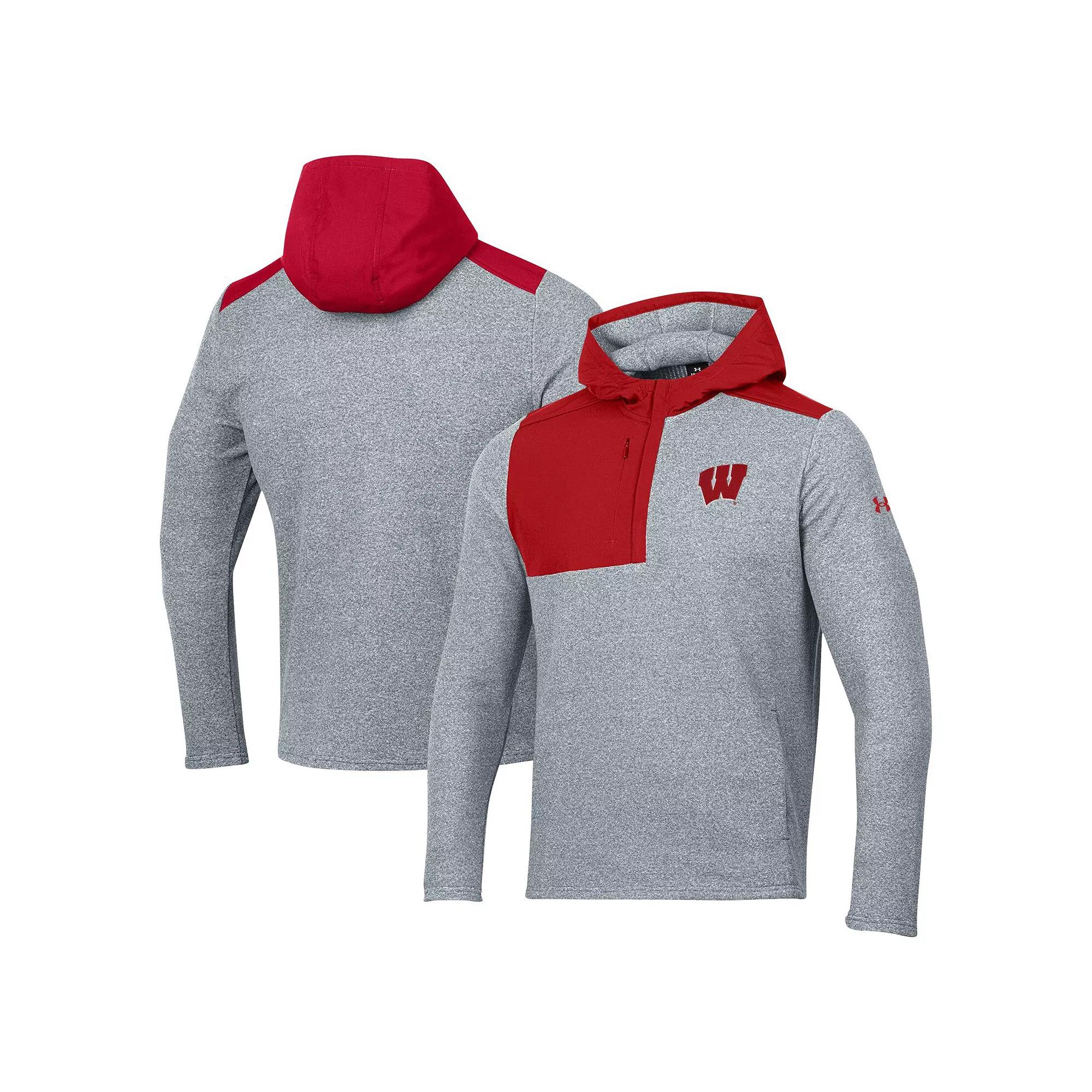 Men's Under Armour Gray Wisconsin Badgers Survivor Fleece Hoodie Quarter-Zip Jacket, Size: Small, Grey Product Image