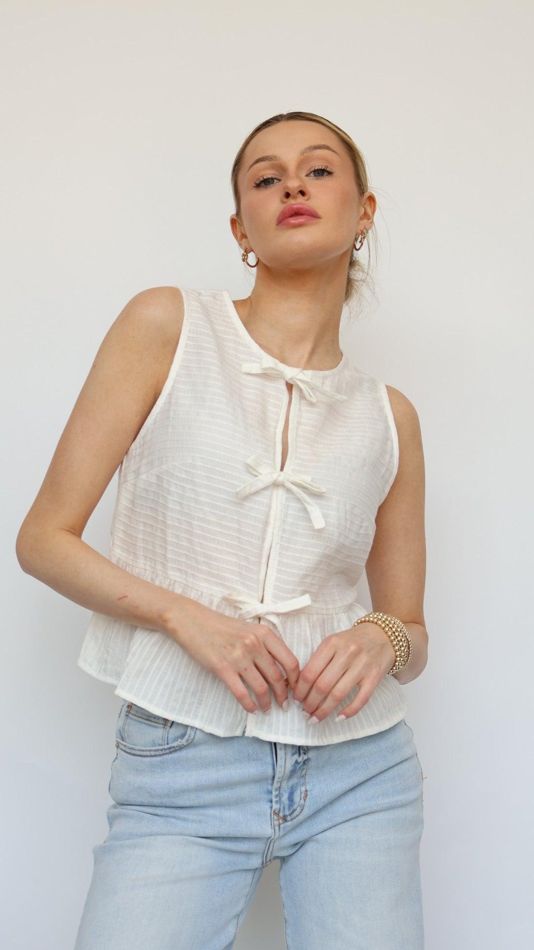 Triple Bow Front Peplum Top Product Image