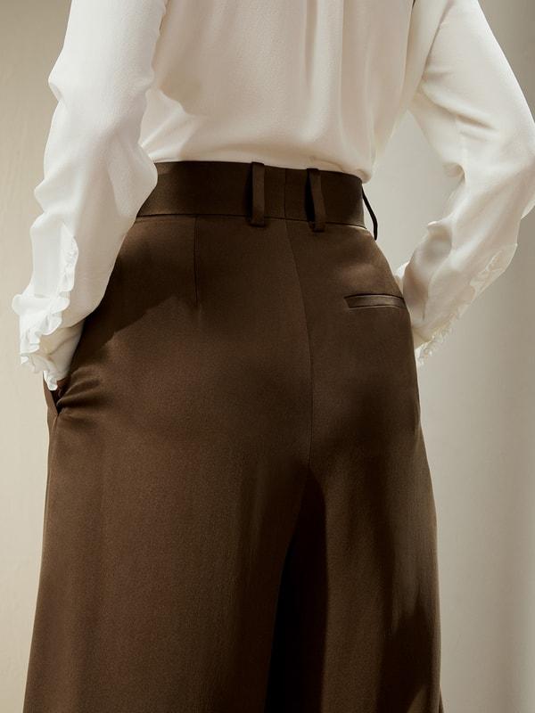 High-Waisted Wide Leg Dense Silk Pants Product Image