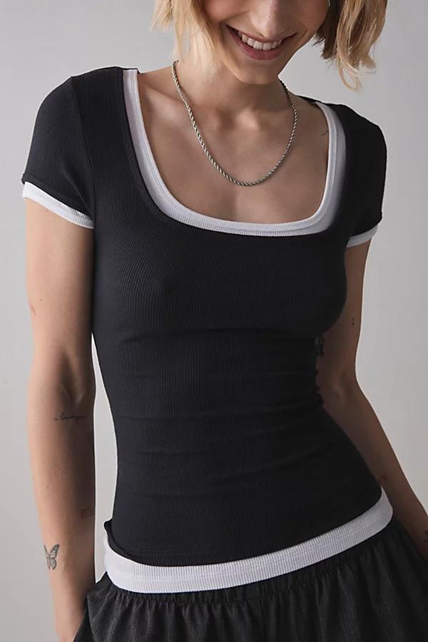 BDG Carmin Twofer Ribbed Knit Baby Tee Womens at Urban Outfitters Product Image