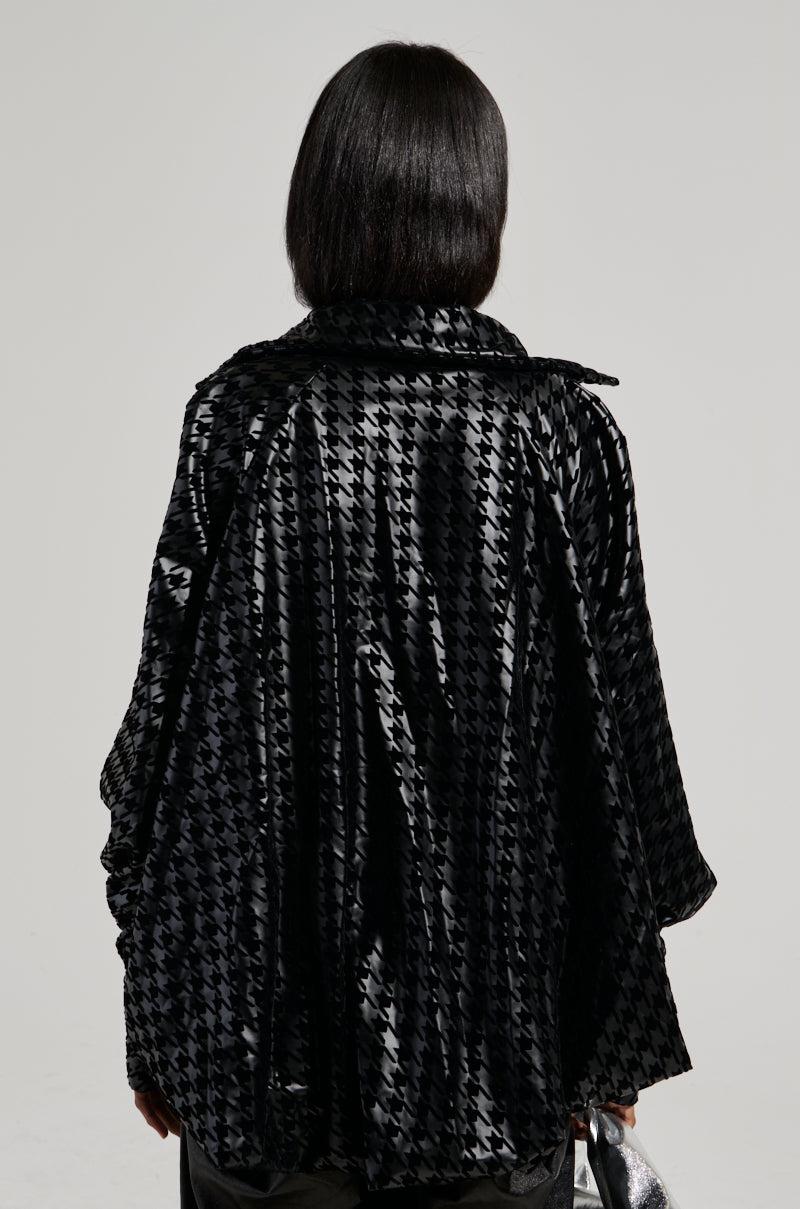 BADDEST OF EM ALL HOUNDSTOOTH FAUX LEATHER BLOUSE Product Image