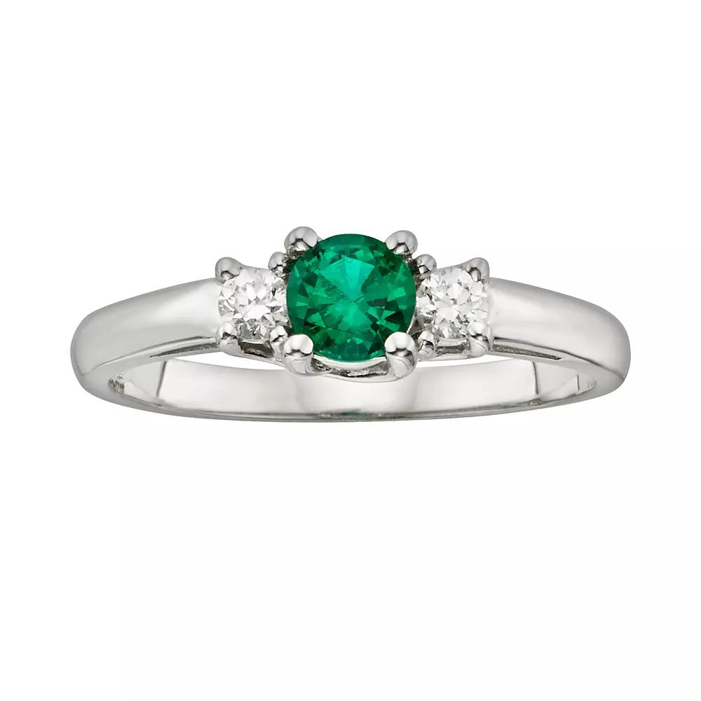 The Regal Collection 14k White Gold Genuine Emerald & 1/6-ct. T.W. IGL Certified Diamond 3-Stone Ring, Women's,  Product Image