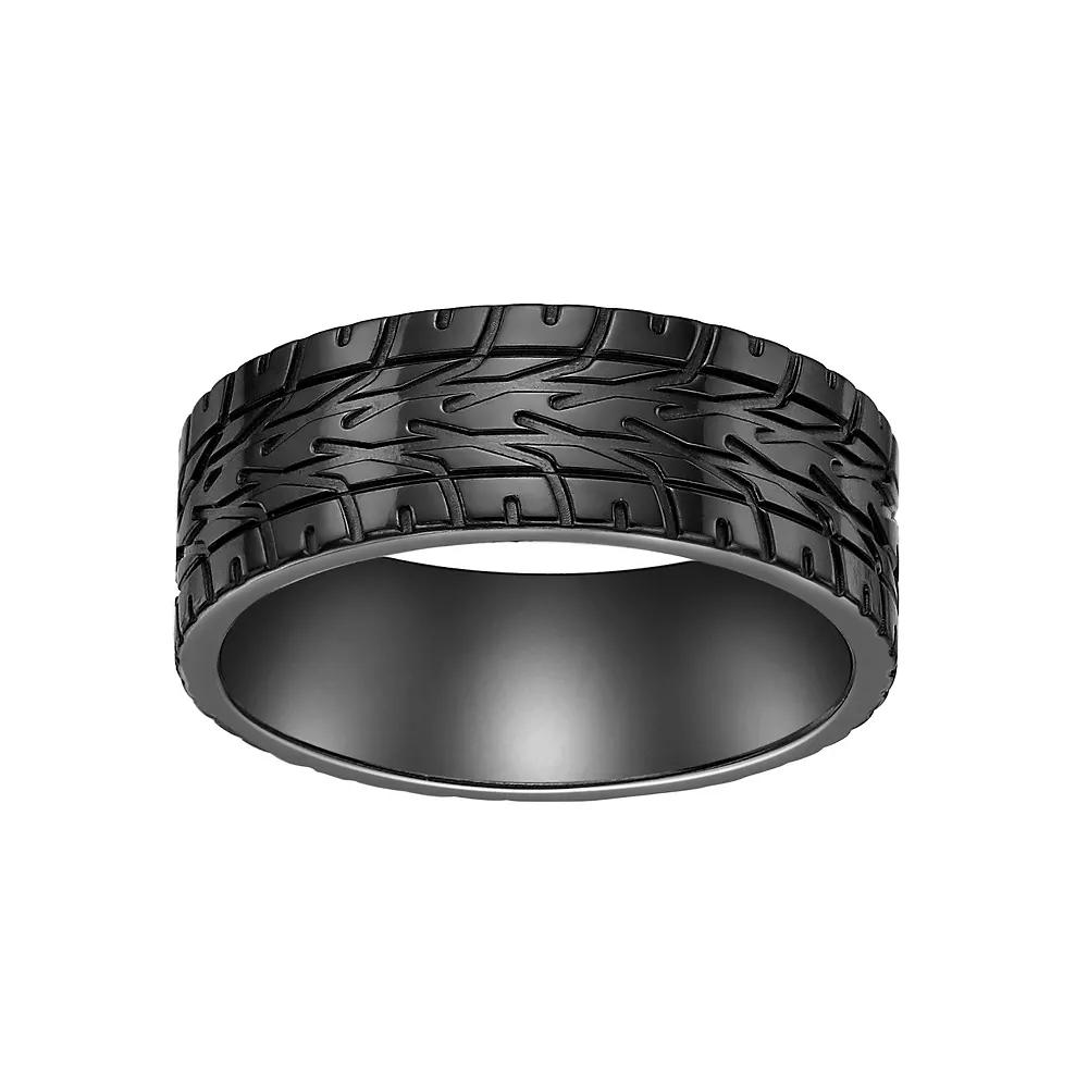Men's LYNX Black Zirconium Tire Pattern Ring, Size: 11, Stainless Product Image