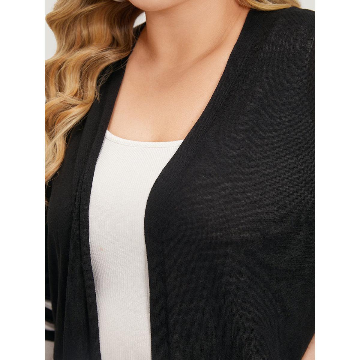 Plus Size Supersoft Essentials Striped Open Front Cardigan Black Women Casual Loose Long Sleeve Dailywear Cardigans BloomChic 28/5X Product Image