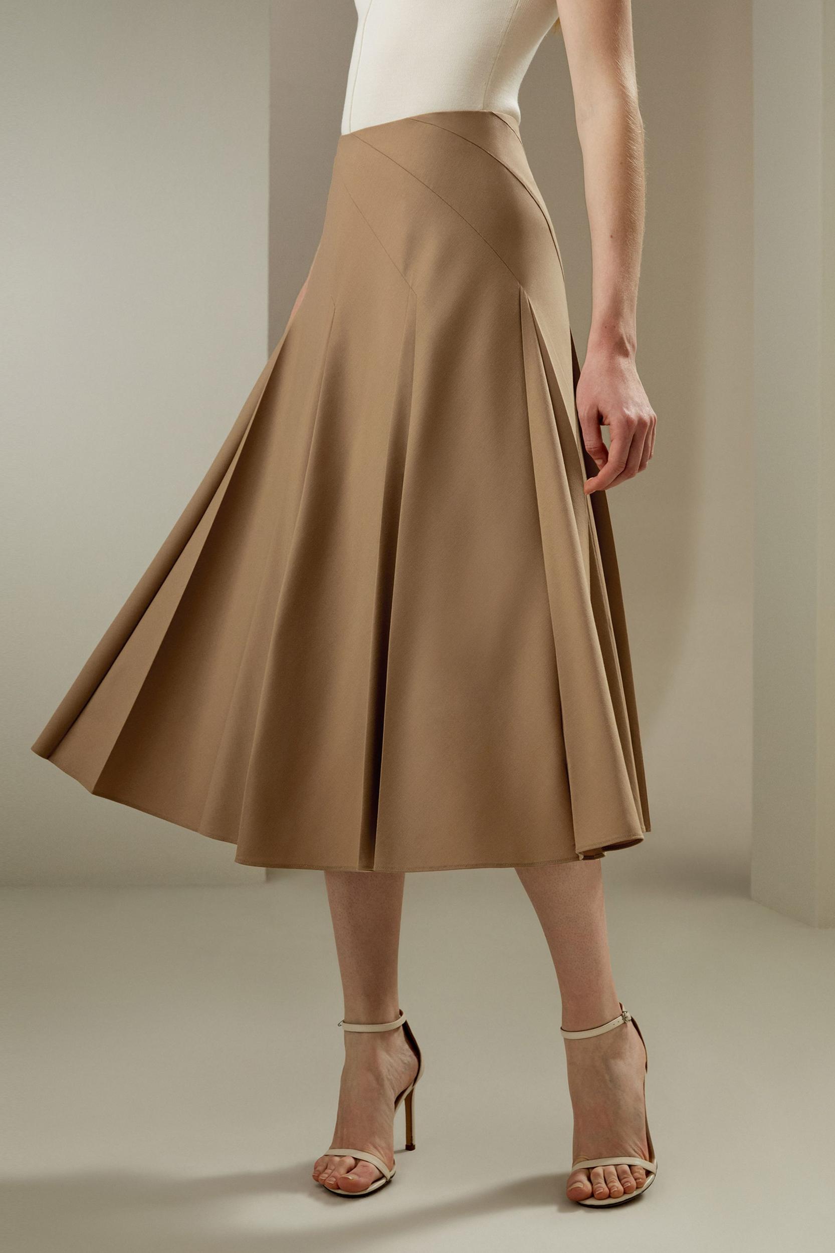 Pleated Merino Wool Midi Skirt Product Image