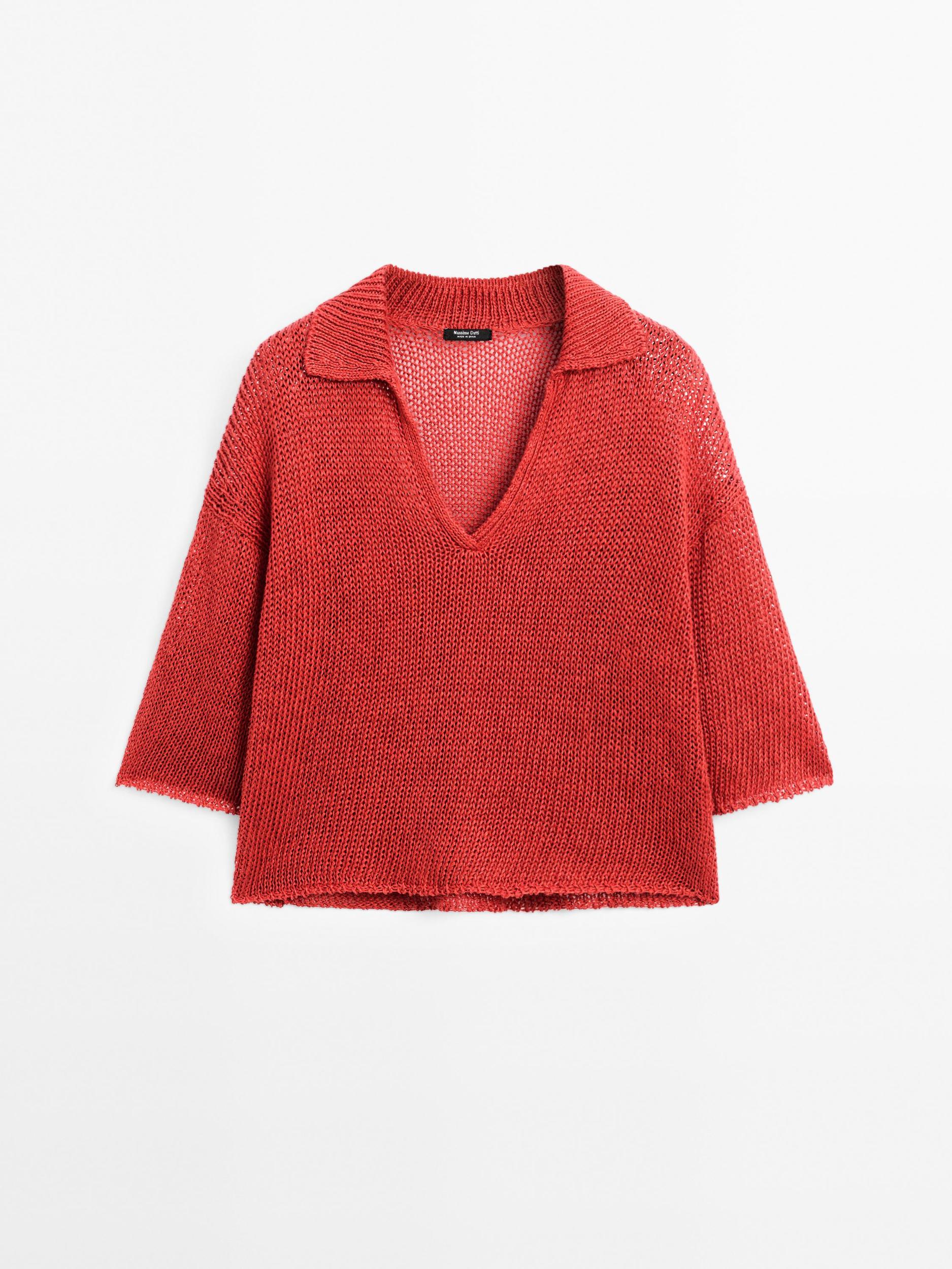 Open-knit sweater with polo collar - Studio Product Image