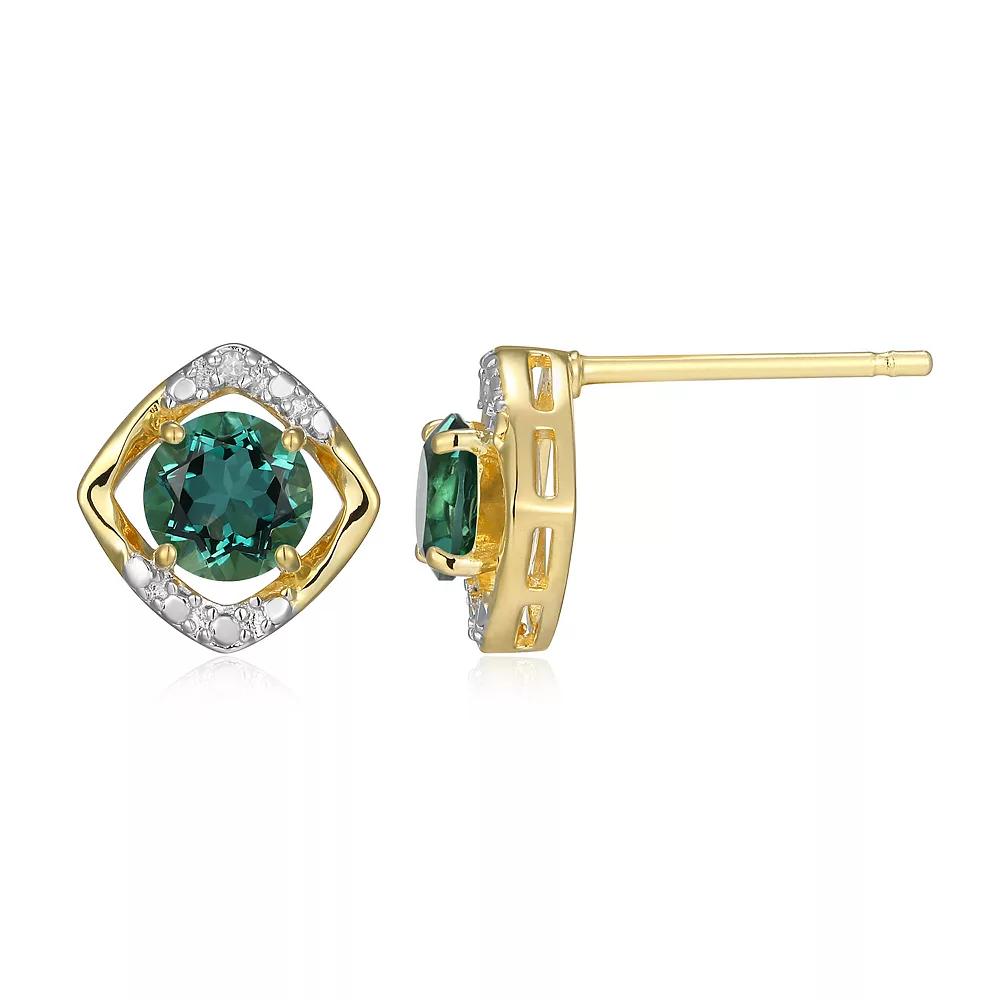 18k Gold Over Silver Gemstone & Diamond Accent Stud Earrings, Women's, May Gen Green Quartz Product Image