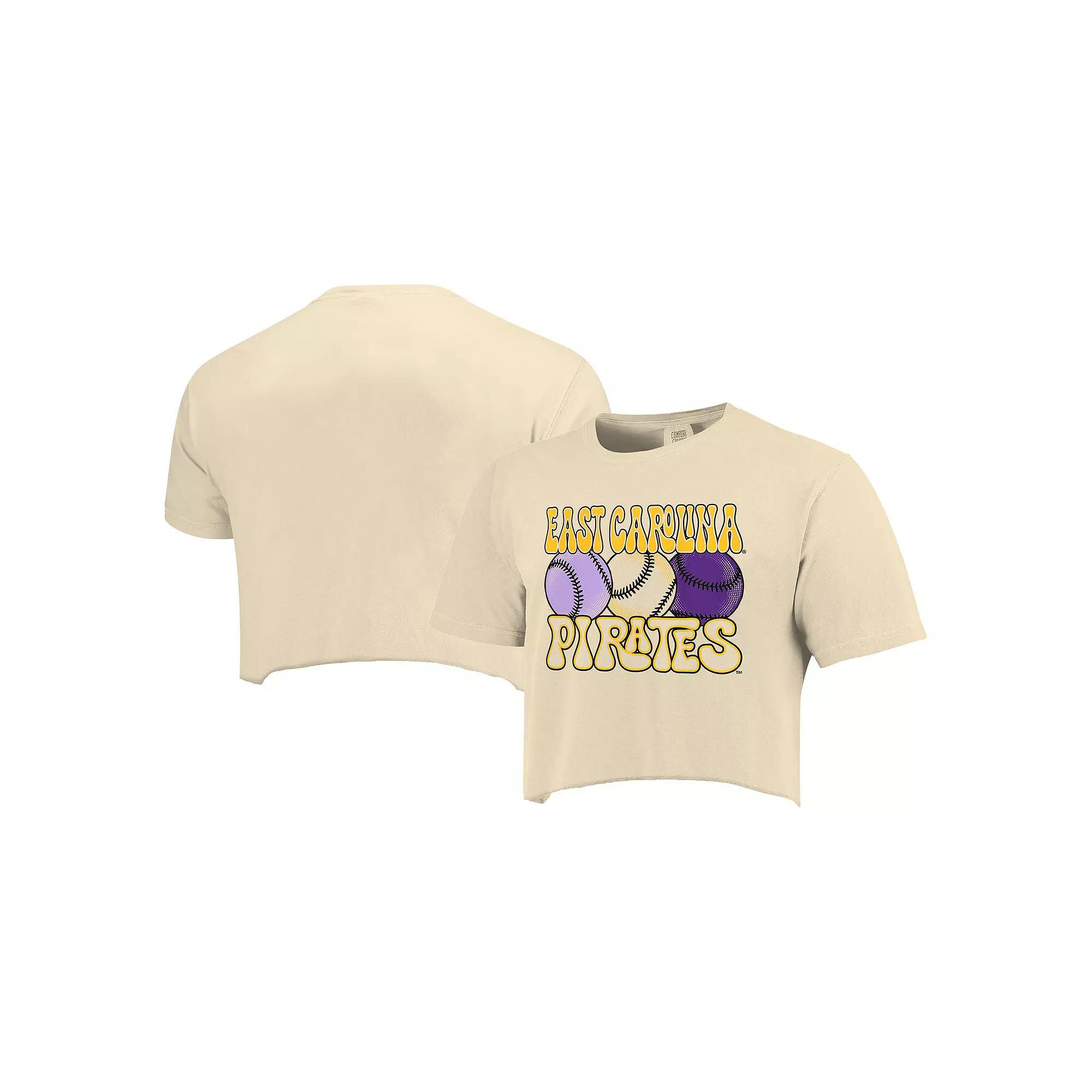 Women's Natural ECU Pirates Comfort Colors Baseball Cropped T-Shirt,  Product Image
