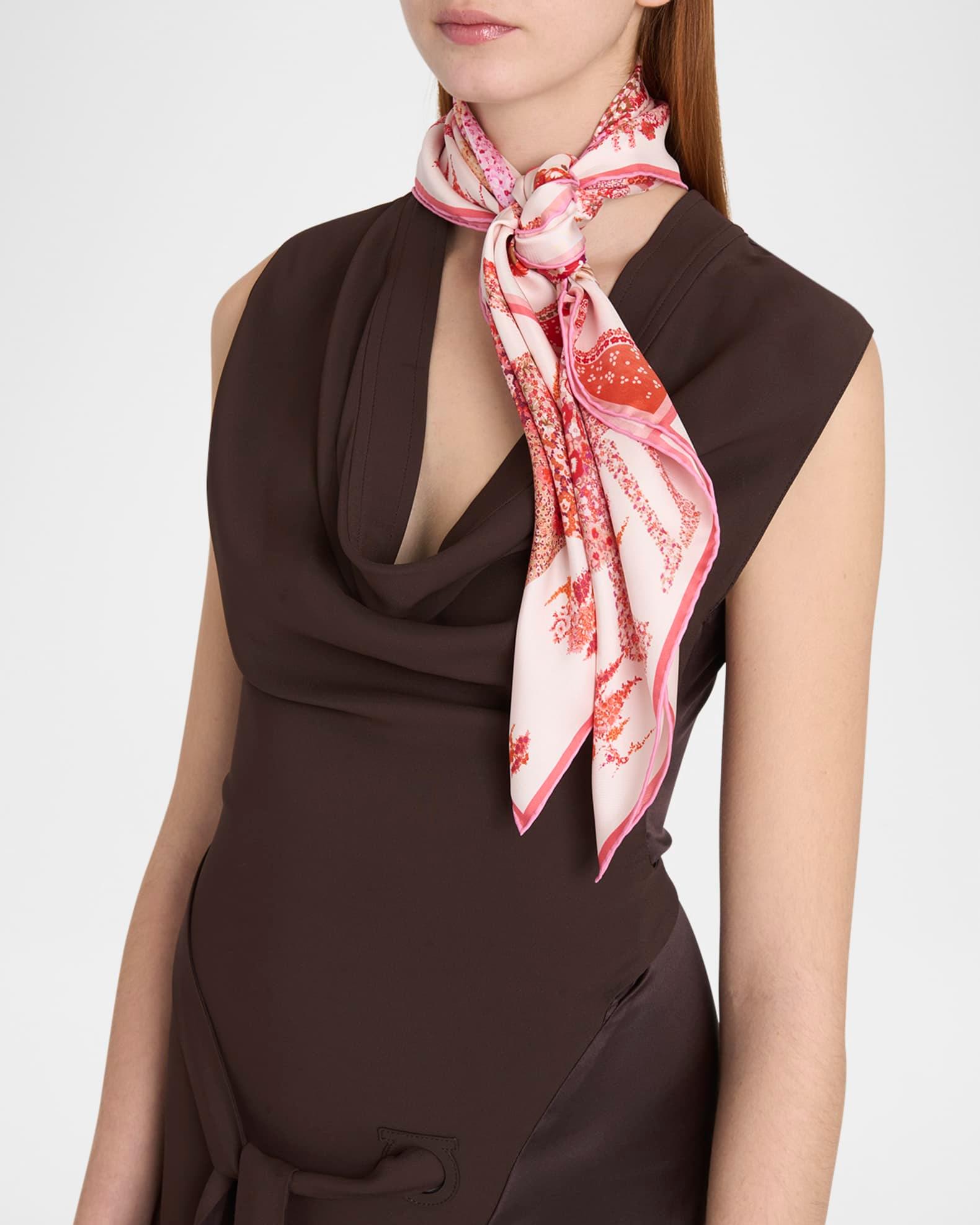 Rosa Patchwork Print Silk Foulard Scarf Product Image