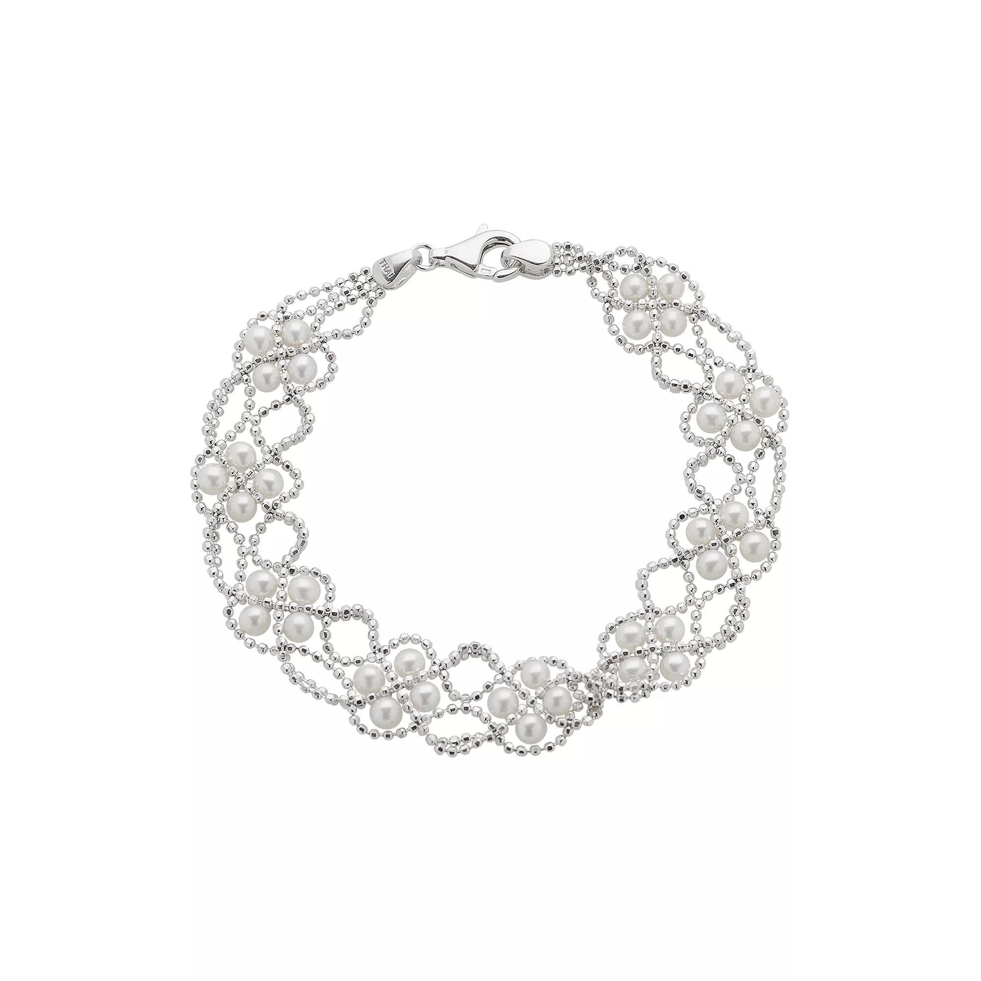 Sterling Silver Freshwater Cultured Pearl Bracelet, Womens White Product Image