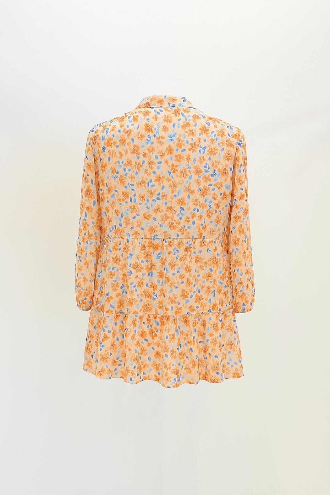 Floral Print Long Sleeve Babydoll Blouse Product Image