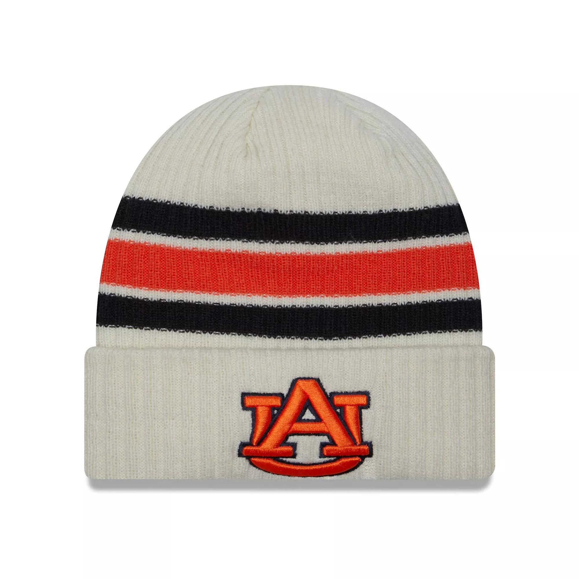 Men's New Era Cream Auburn Tigers Vintage Cuffed Knit Hat, Beige Product Image