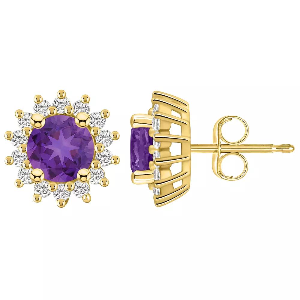 Alyson Layne 14k Gold Round Amethyst 1/2 Carat T.W. Diamond Halo Stud Earrings, Women's Product Image
