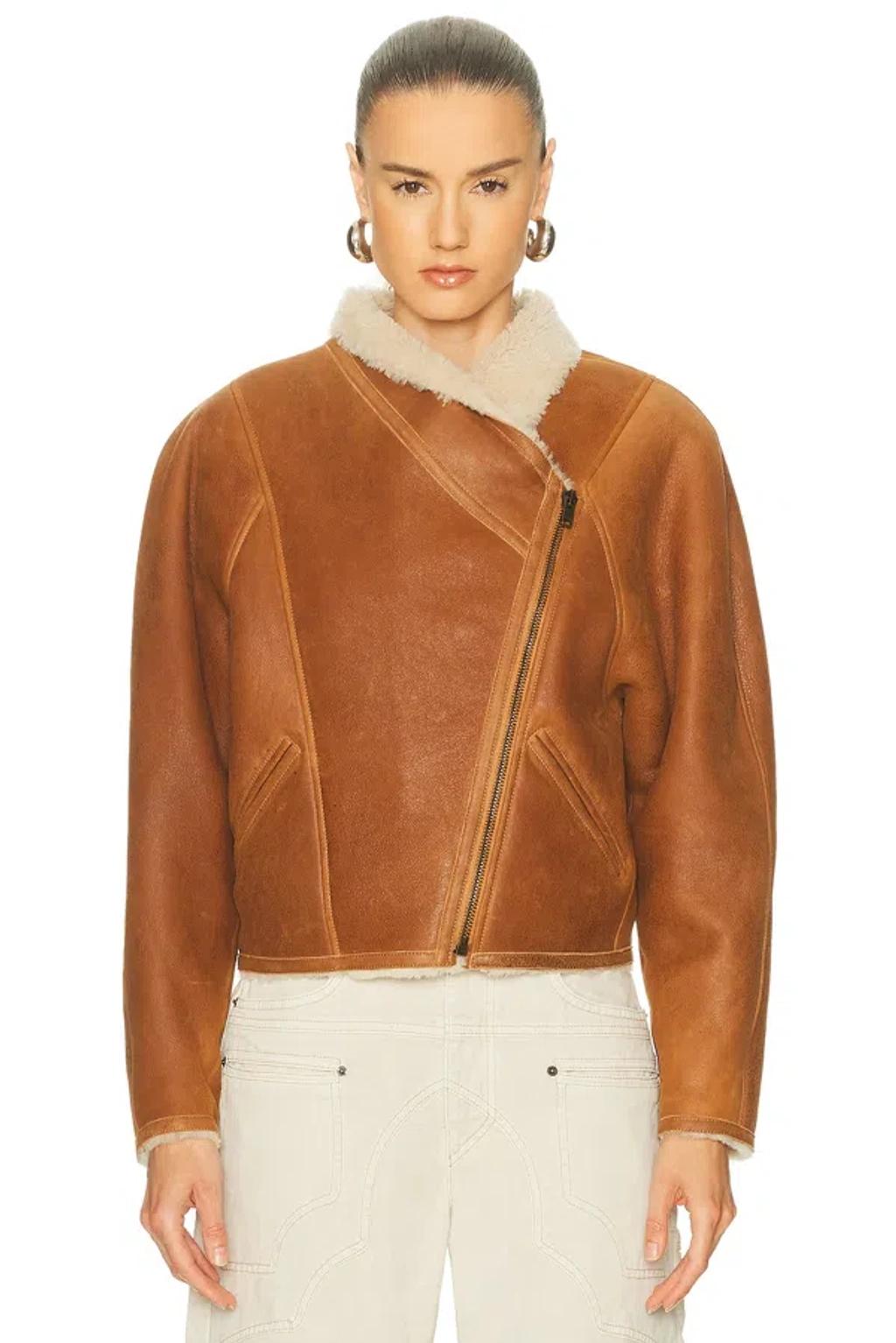 ISABEL MARANT Cropped Jacket In Smooth Lambskin In Brown Product Image