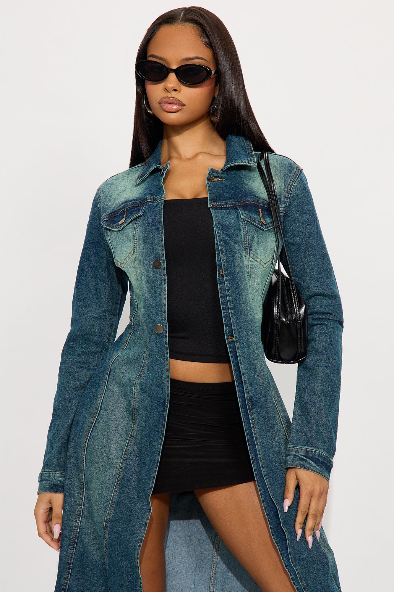 Follow My Lead Denim Trench - Dark Wash Female Product Image