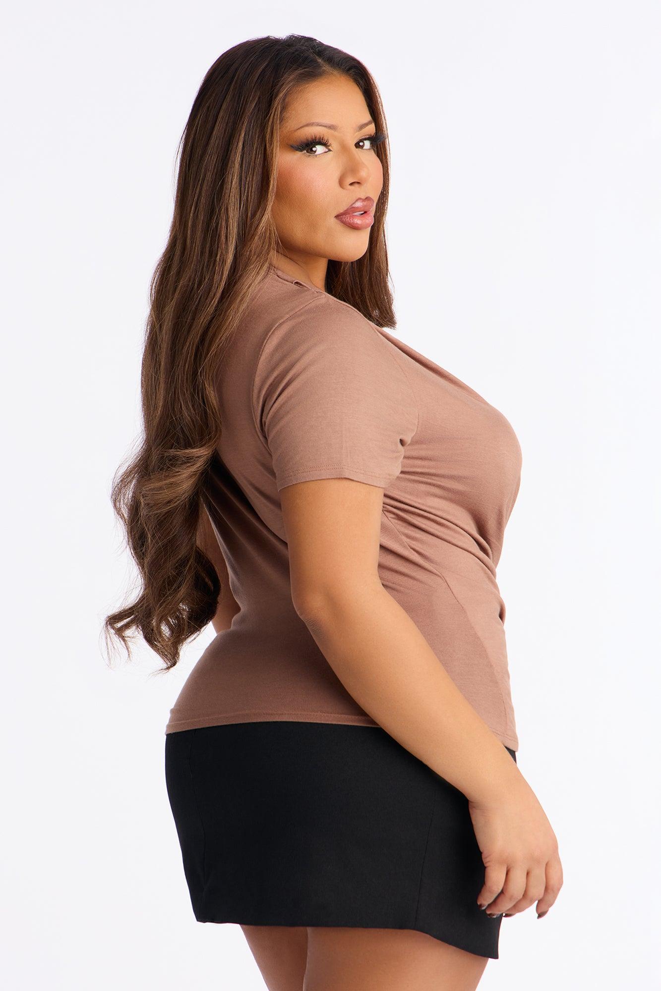 Seraphine Deep Cowl Ruched Top - Chocolate Female Product Image