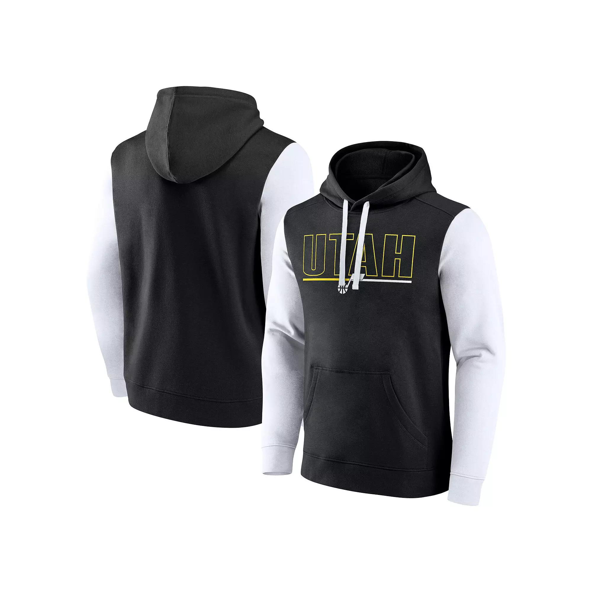 Men's Black Utah Jazz Outline Colorblock Pullover Hoodie,  Product Image