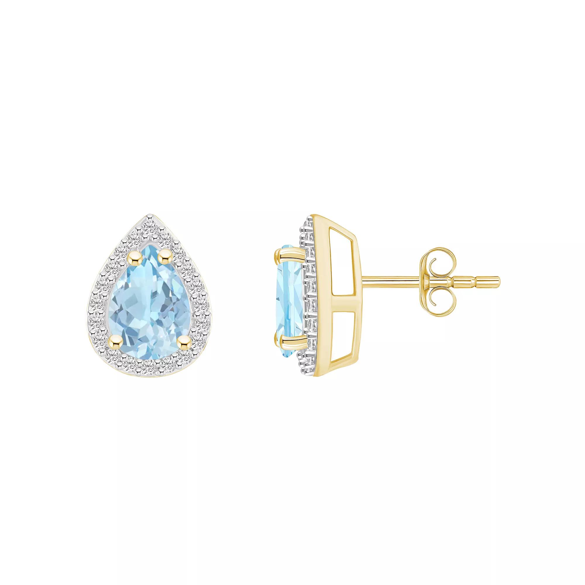 Celebration Gems 10k Gold Pear Shape Gemstone & Lab-Created White Sapphire Halo Stud Earrings, Women's, Blue Topaz Product Image