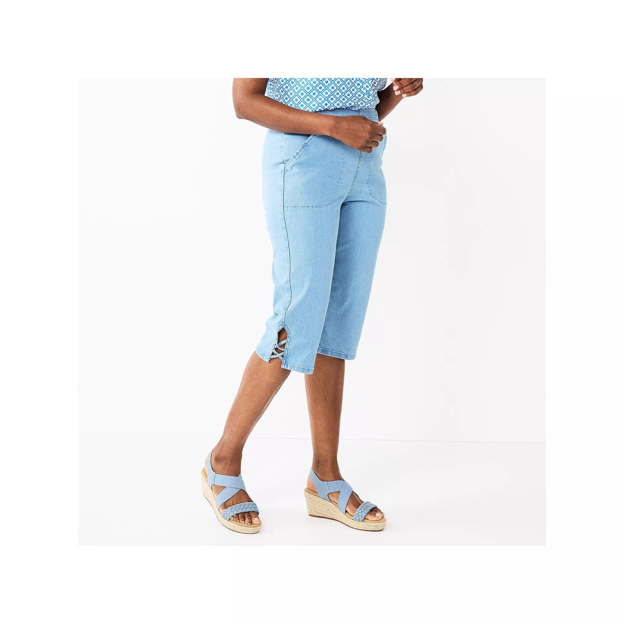 Women's Croft & Barrow® Lattice-Hem Pull-On Mid-Rise Skimmer Jeans, Size: XS, Light Blue Product Image