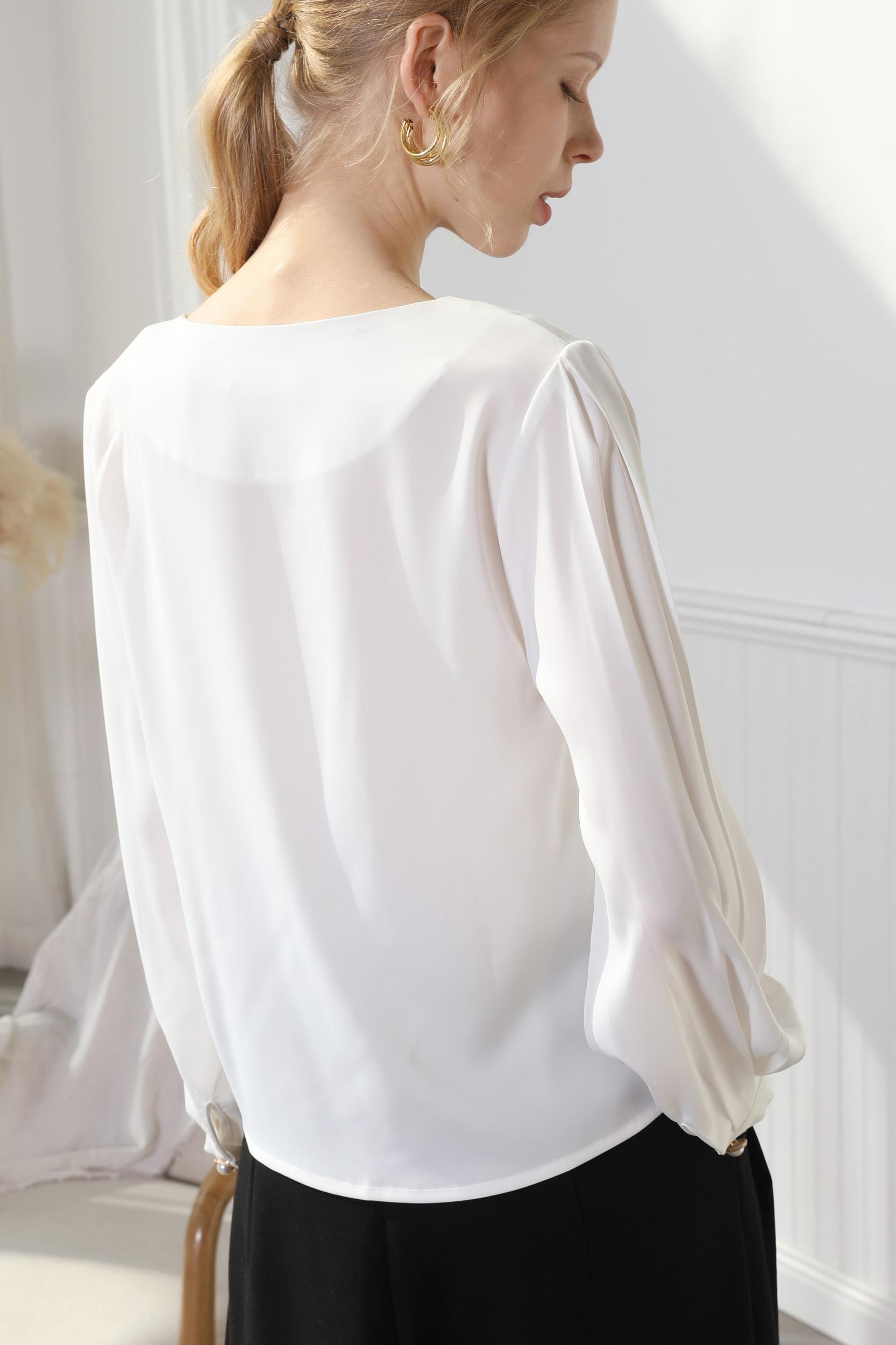 Feminine Blouse White With Pearl Detail Product Image