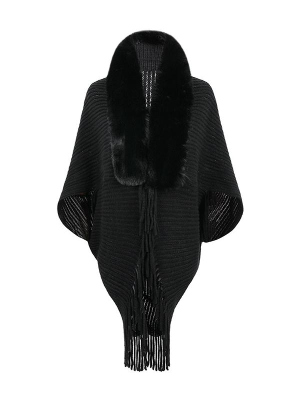 Batwing Sleeves Loose Solid Color Tasseled Cardigan Coats Product Image