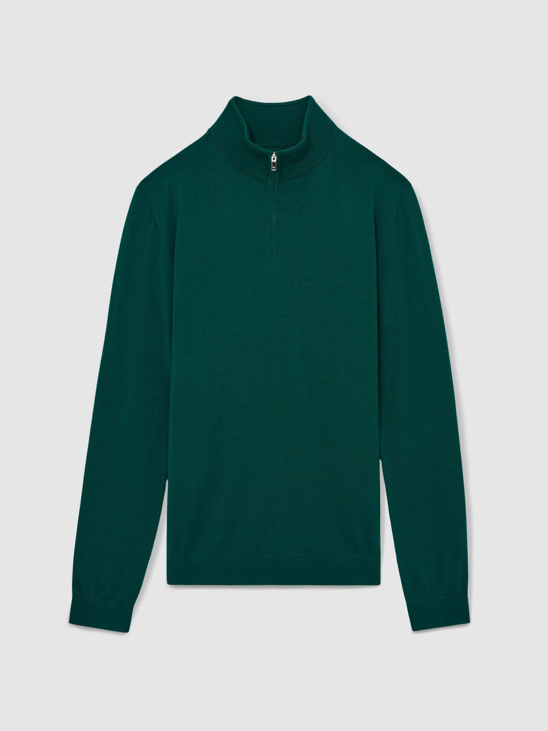 Merino Wool Half-Zip Funnel Neck Jumper in Opal Green Product Image
