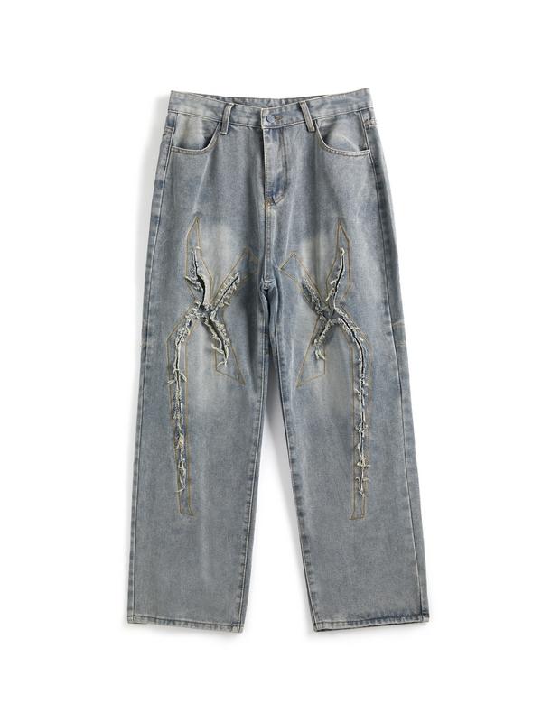 Men's Street Distressed Raw Trim Loose Jeans Product Image