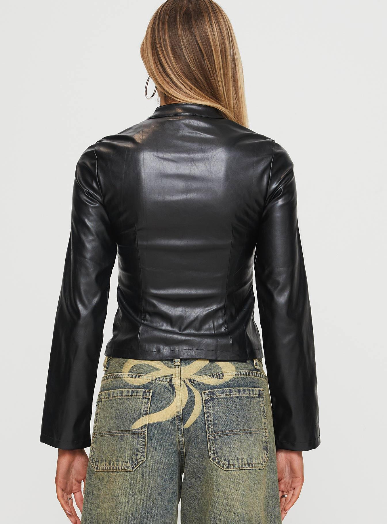 Lowgan Faux Leather Jacket Black Product Image