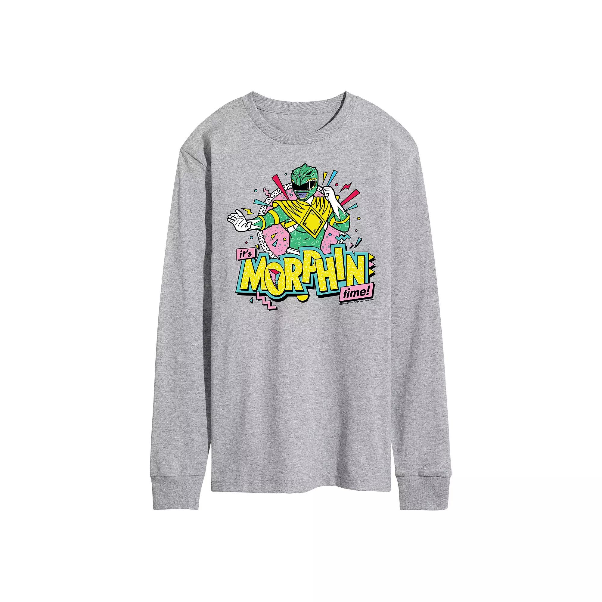 Men's Power Rangers Morphin Green Long Sleeve Graphic Tee,  Product Image