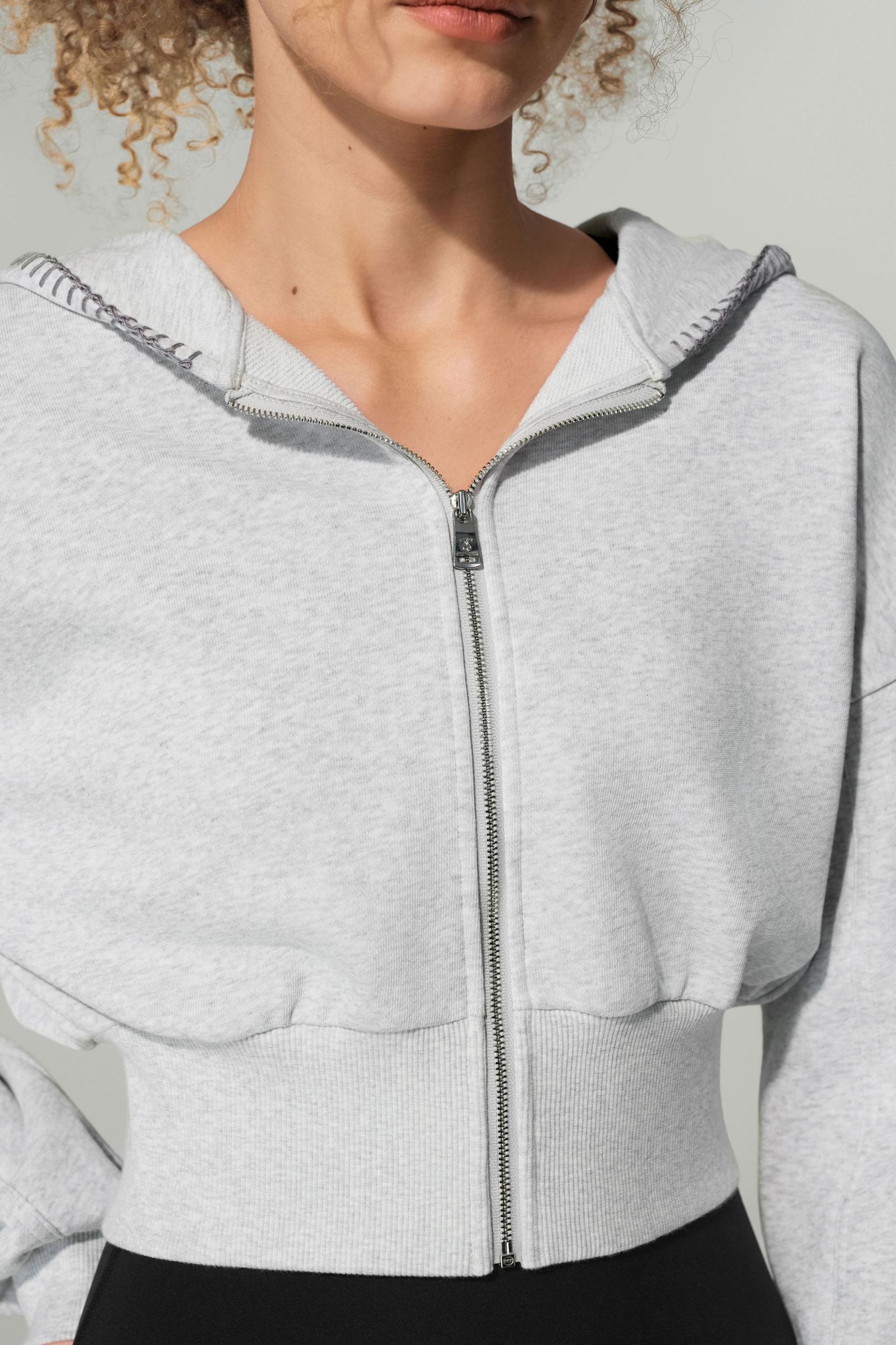 LILYSILK SILKERRY Womens Cropped Zip Up Hoodie | 100% Silk Loops | Cozy Zip-Up Jacket | Espresso L Product Image