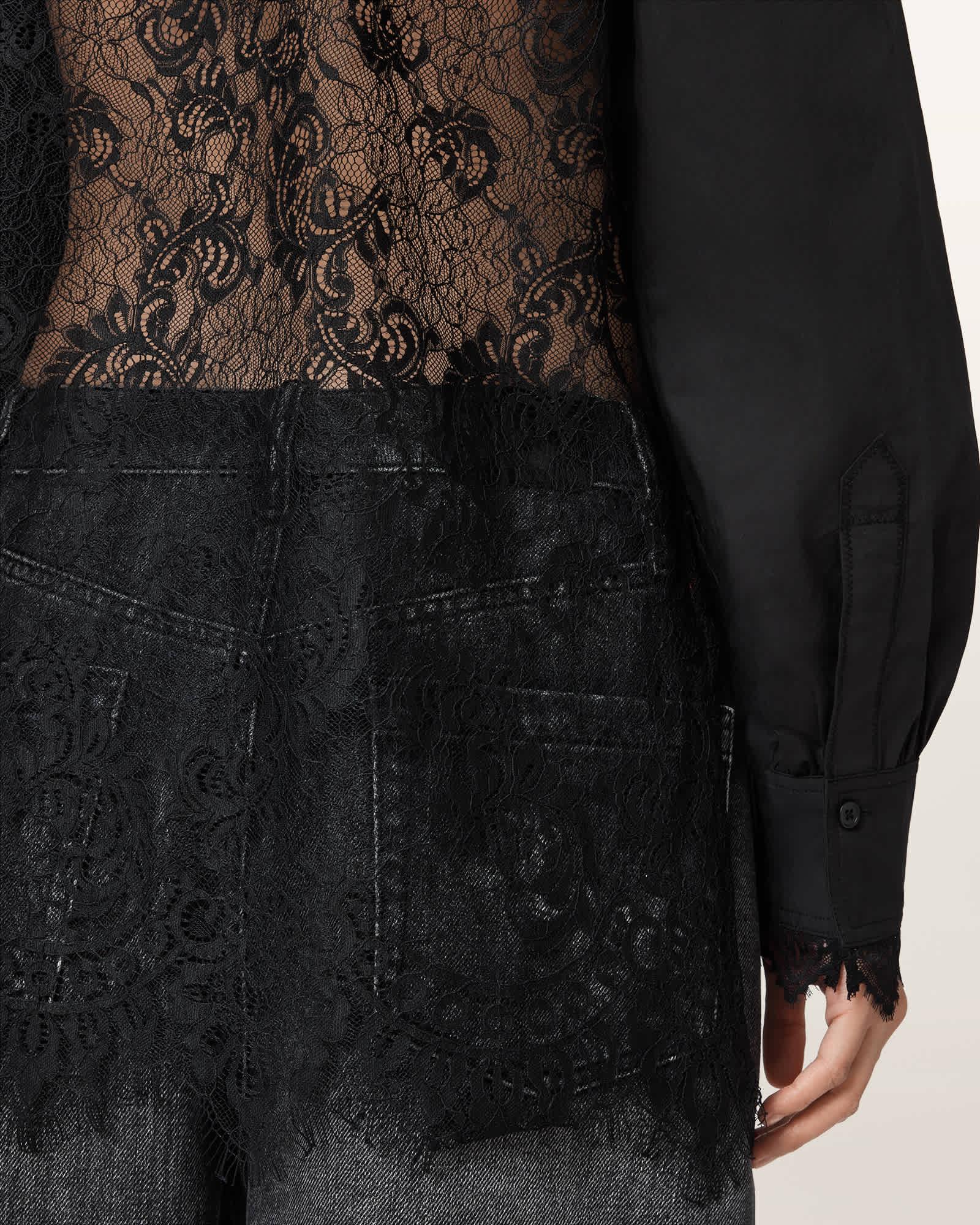Ethel Lace Trim Shirt Black | ALLSAINTS US Product Image