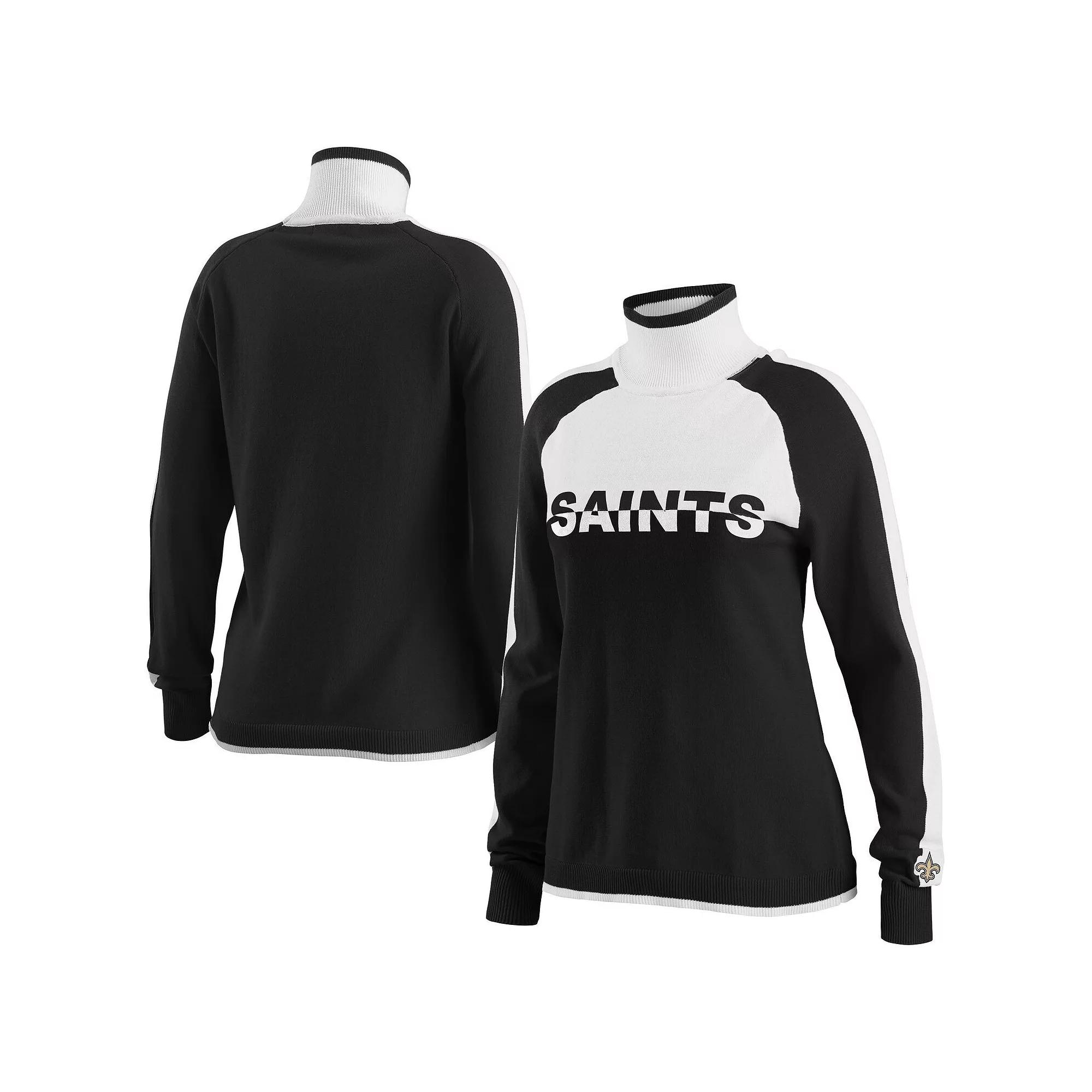 Women's WEAR by Erin Andrews Black New Orleans Saints Ski Raglan Pullover Sweater,  Product Image