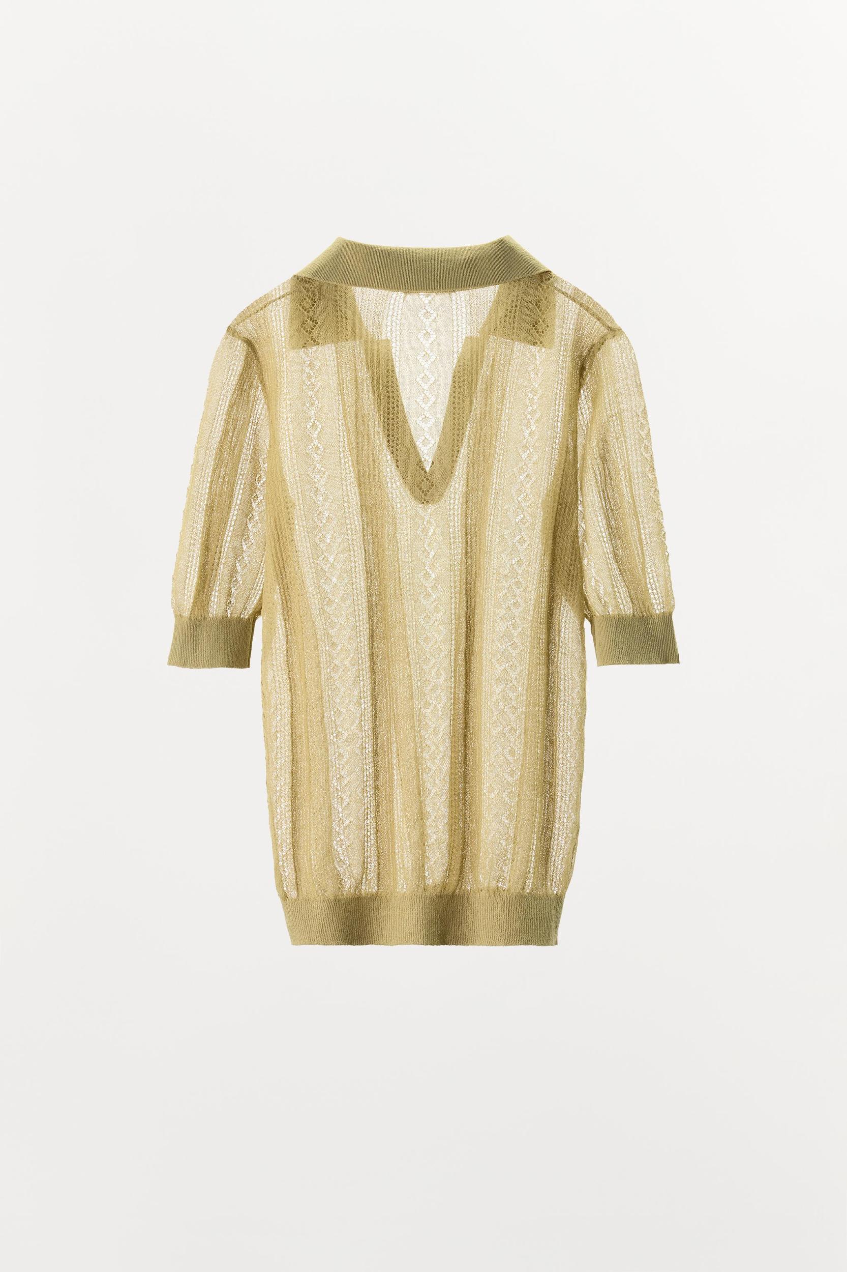 OPENWORK KNIT POLO TOP Product Image