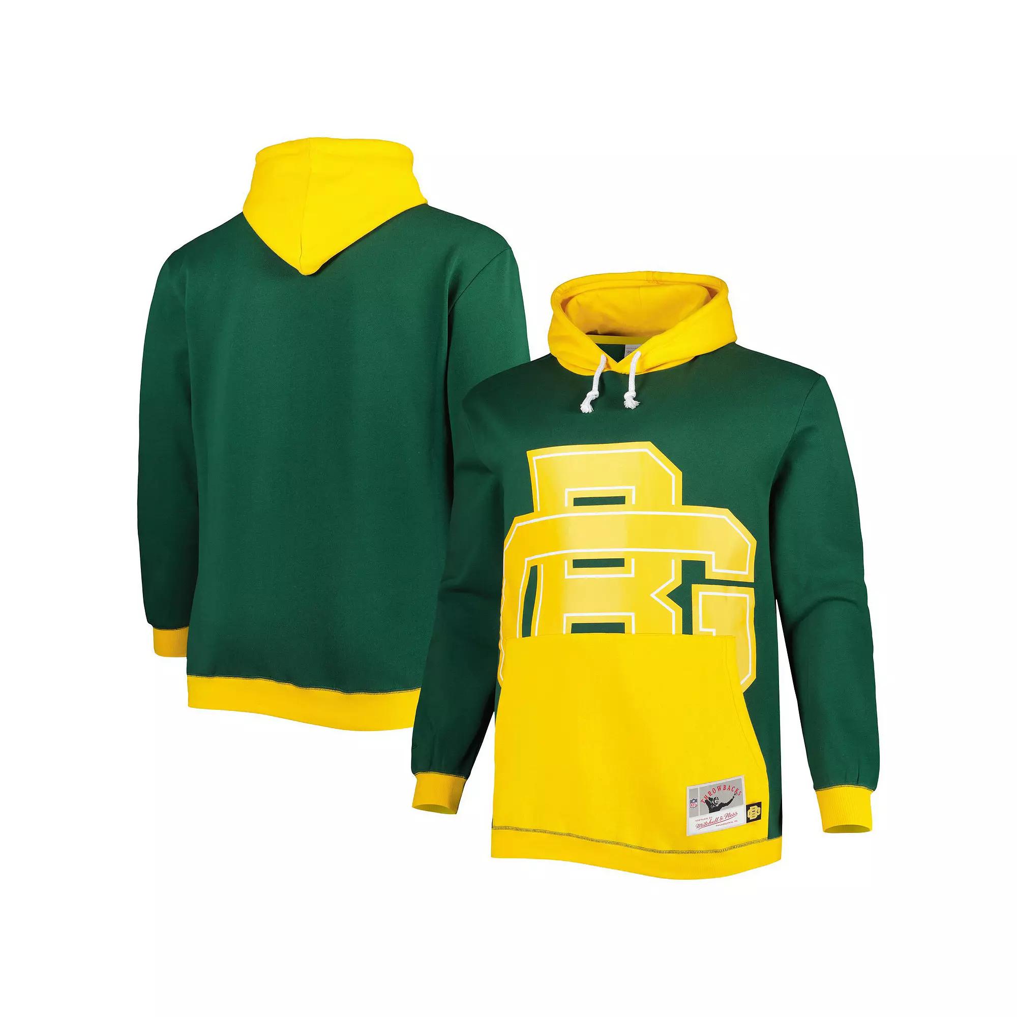 Mens Mitchell & Ness /Gold Bay Packers Big & Tall Big Face Pullover Hoodie Product Image