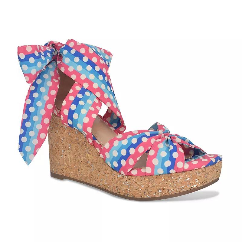 Impo Orabelle Women's Ankle Wrap Platform Wedge Memory Foam Sandals, Size: 7 Medium, Pink Blue Team Product Image
