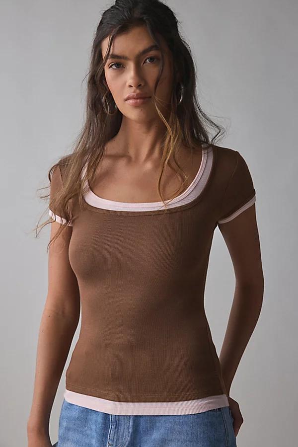 BDG Carmin Twofer Ribbed Knit Baby Tee Womens at Urban Outfitters Product Image