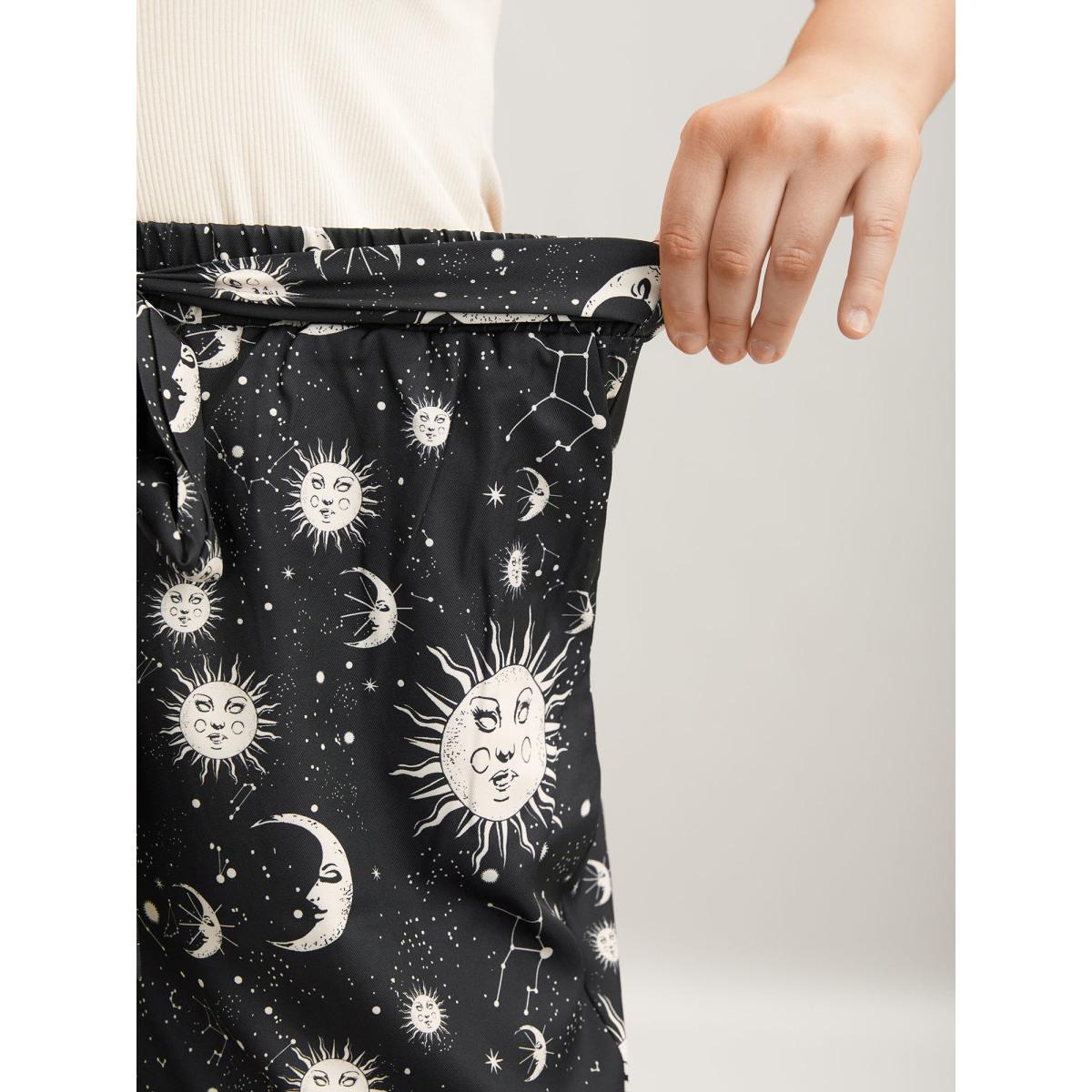 Plus Size Silhouette Floral Print Ties Side Seam Pocket Pants Women BlackFlower Elegant Wide Leg High Rise Everyday Pants BloomChic 18-20/2X Product Image