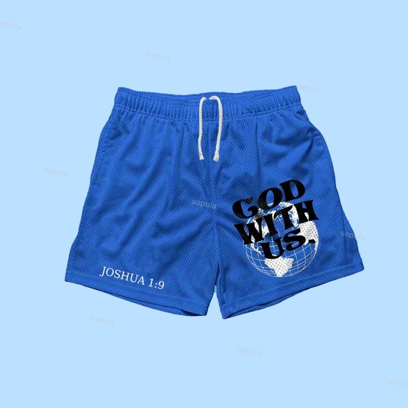 Sopula God With Us Print Casual Street Mesh Shorts Product Image