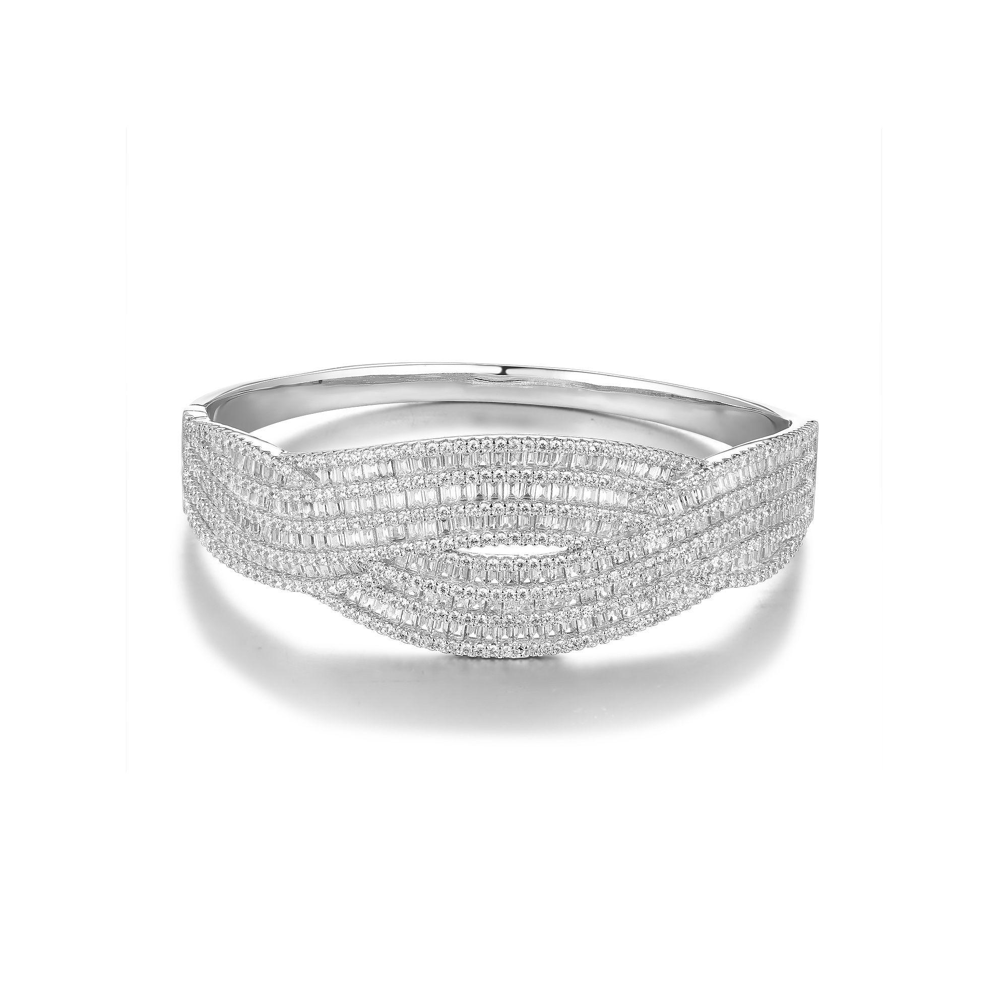 Ivy Sharpe Silver Plated Cubic Zirconia Crossover Bangle Bracelet, Women's, Size: 7.25", Silver Tone Product Image