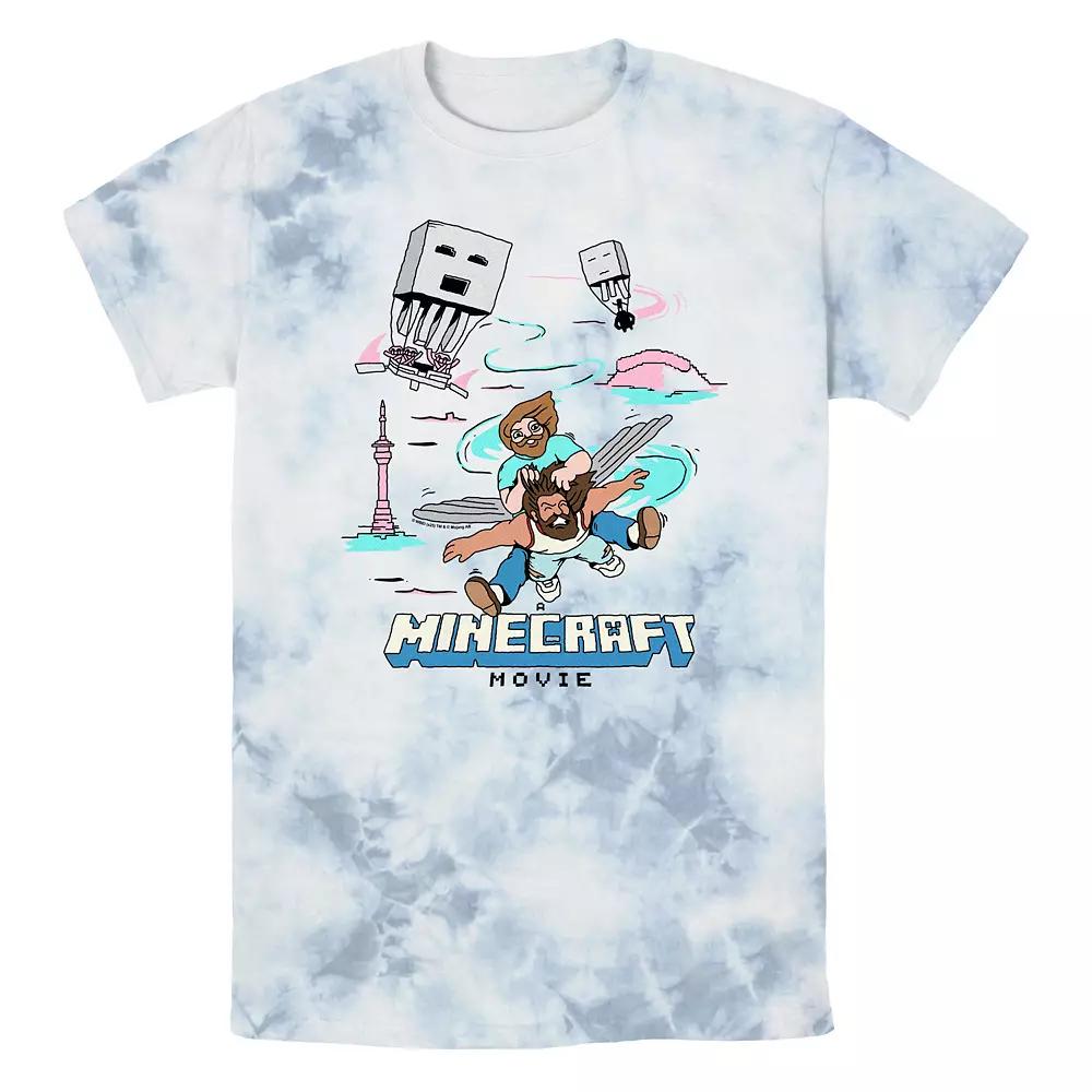 Men's Minecraft Movie Fly Faster Bombard Wash Graphic Tee, Size: Large, White Blue Product Image
