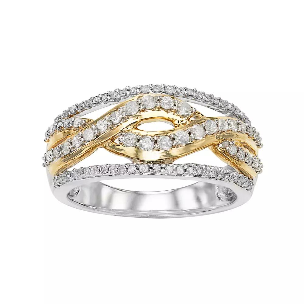 Two Tone 10k White Gold 1/2 Carat T.W. Diamond Crisscross Ring, Women's, Size: 5 Product Image