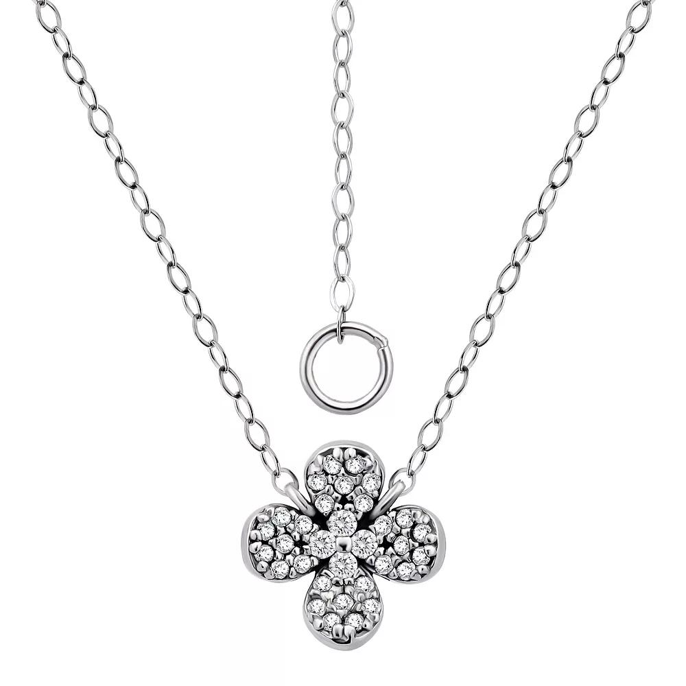 Aleure Precioso Sterling Silver Pave Cubic Zirconia Flower Pendant Necklace, Womens Product Image