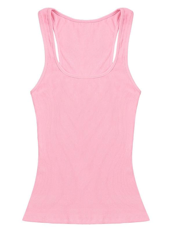 Plain Round Neck Slim Fit Tank Top Product Image