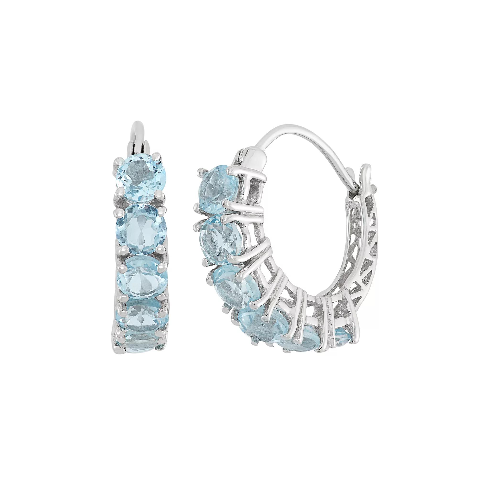 Jewelexcess Sky Blue Topaz Sterling Silver Hoop Earrings, Women's Product Image