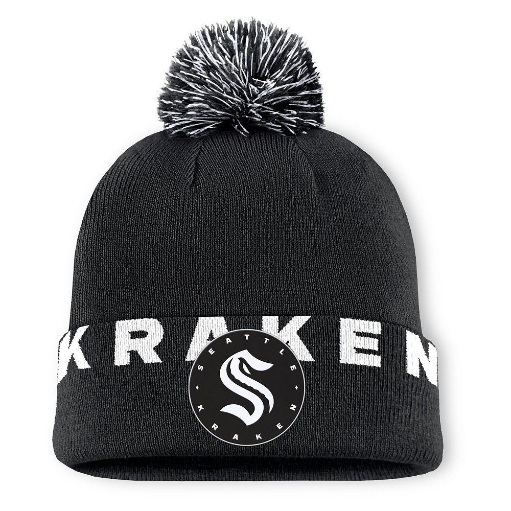 Men's Fanatics Black Seattle Kraken Fundamental High Stick Cuffed Knit Hat with Pom, Krk Black Product Image