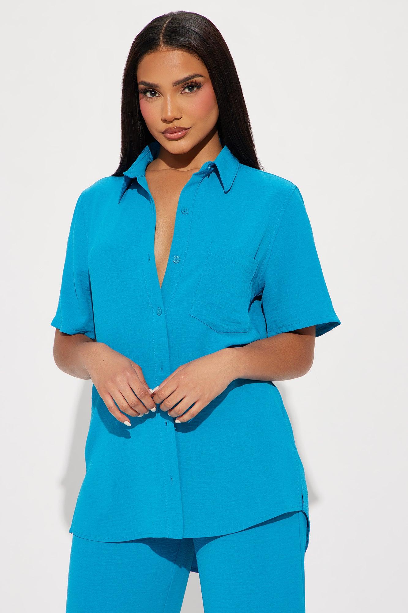 Makenzie Short Sleeve Pant Set - Turquoise Product Image