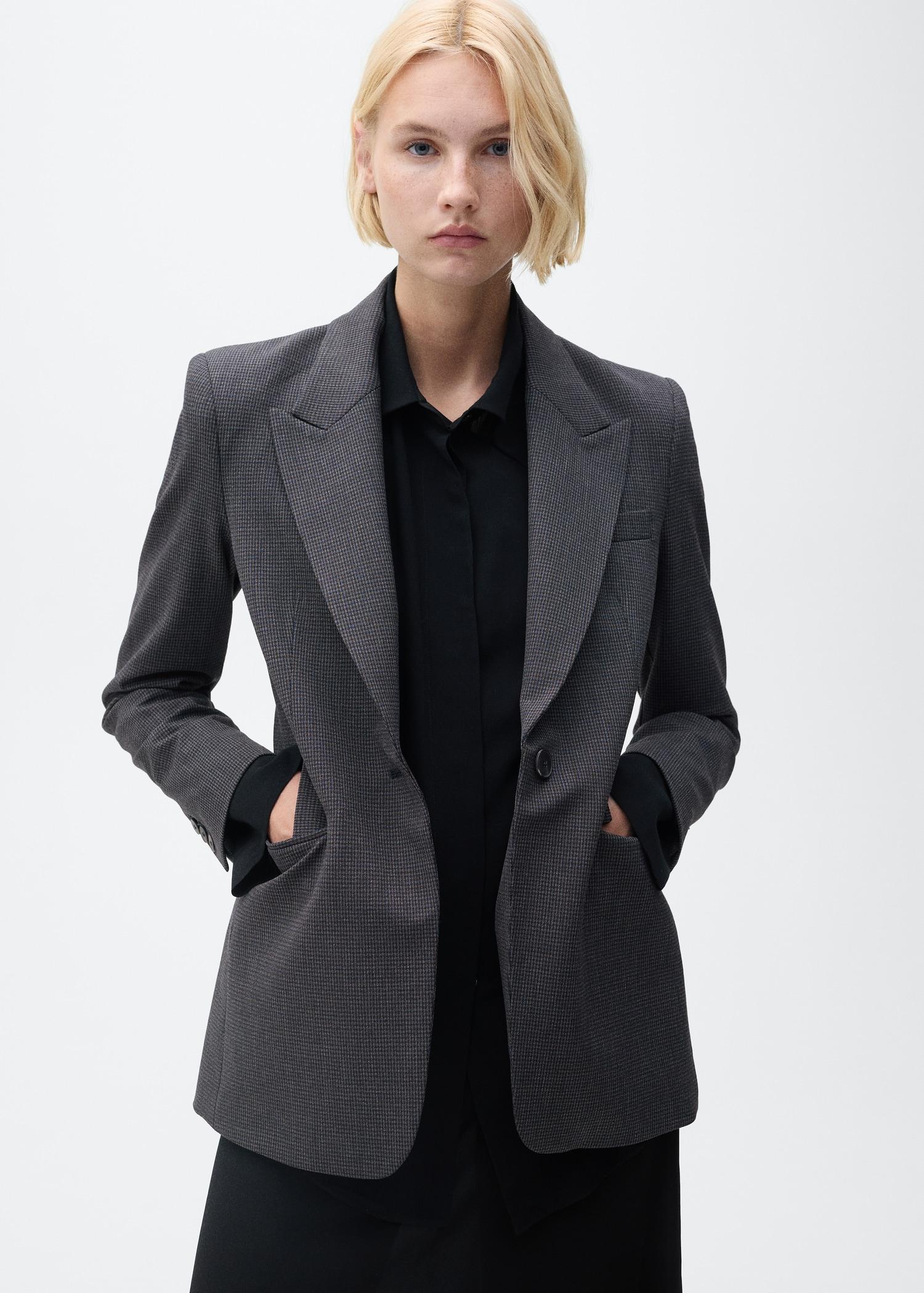 Straight-fit micro-houndstooth jacket - Women | MANGO USA Product Image