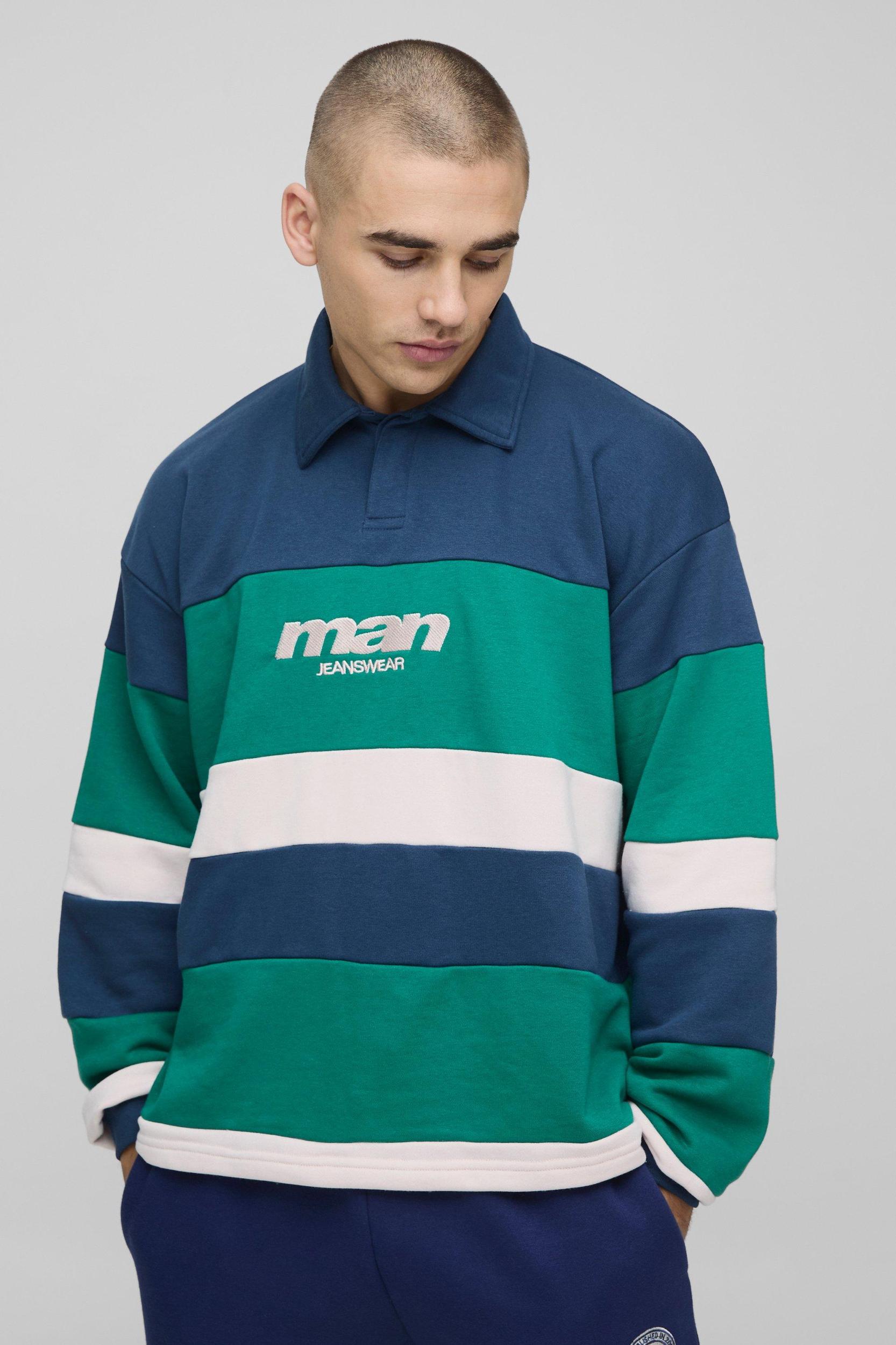 Oversized Man Stripe Rugby Polo | boohooMAN USA Product Image